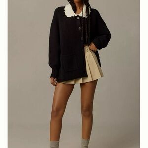 Maeve Black Cardigan with Cream Collar